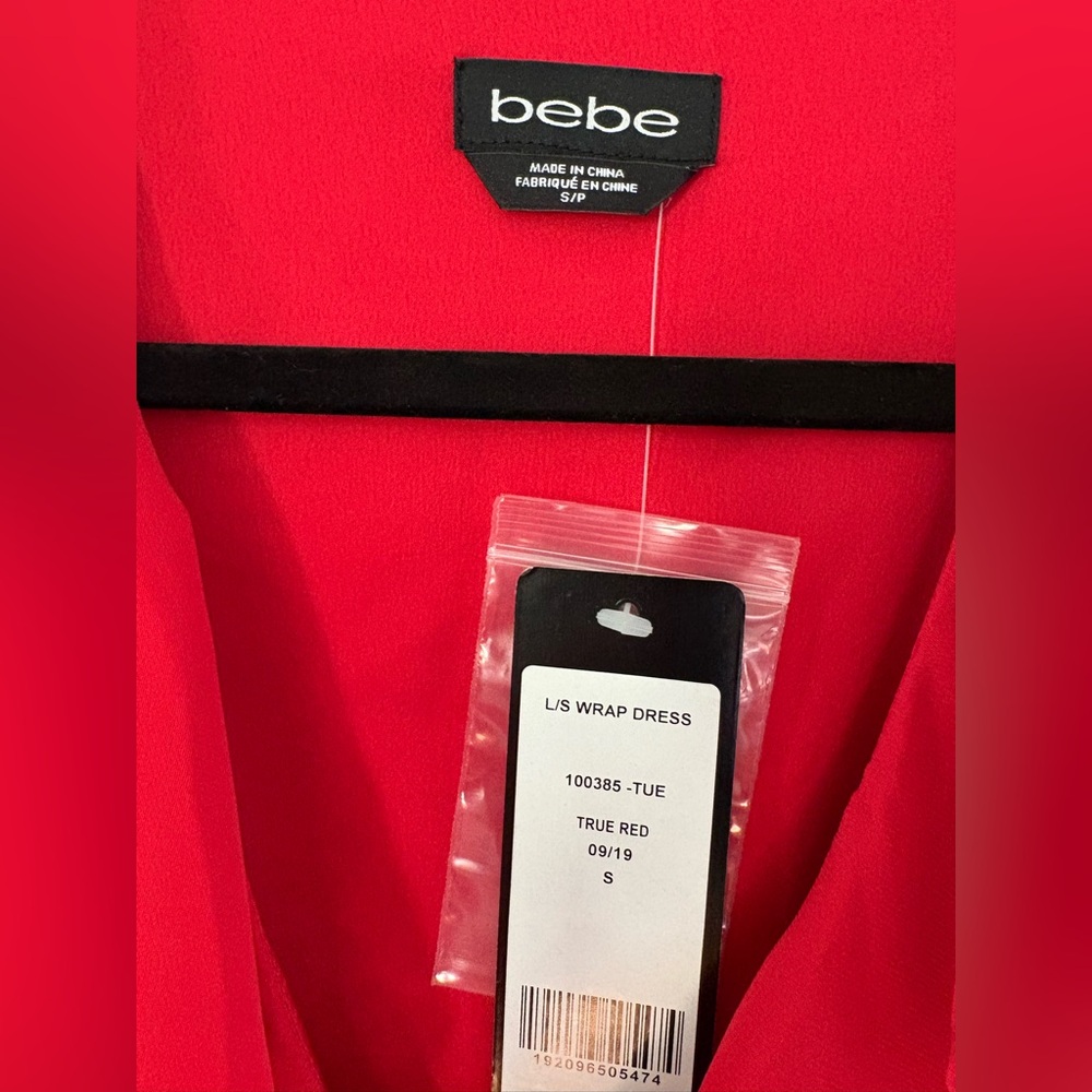 Bebe Wrap Dress Ruffle Party Dressy Holiday Long Sleeve with Ruffles Size Small - Picture 4 of 7